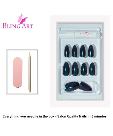 Shop False Nails Bling Art - Green Purple Chameleon Almond Stiletto | 24 Fake Tips for Stunning Manicures - Buy Online on GoSupps.com