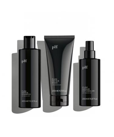 pH Labs Pure Repair Shampoo Mask and Detangler Set - Nourishes Plumps and Fortifies Damaged Hair Deep Repairing Action with Hyaluronic Acid (Set of 3)