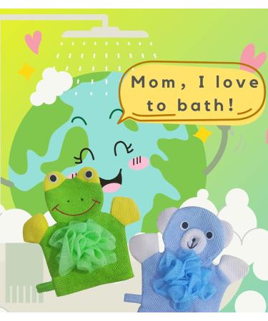 Kids Bath Gloves 2 Pack - Exfoliating Body Scrubber & Mesh Loofa Sponge Set for Shower and Bath - Cute Design, Easy to Use - Buy Online on GoSupps.com