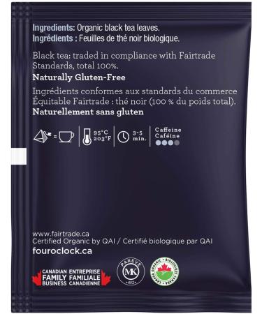 Four O'Clock Organic Fairtrade Black Tea English Breakfast Non-Gmo Kosher Gluten-Free 40 Count Pyramid 231g 40 Tea Bags English Breakfast - Buy Online on GoSupps.com
