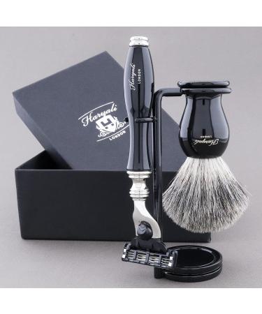 Premium 3 Edge Safety Razor Set with Black Badger Hair Brush & Stand - Ultimate Men's Shaving Kit for a Close Comfortable Shave - International Shipping Available - Buy Online on GoSupps.com