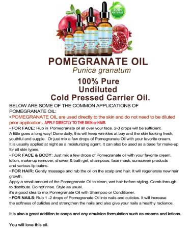 Botanical Beauty POMEGRANATE OIL 100% Pure Natural Refined Cold-pressed Carrier oil 4 Fl oz 120 ml for Face Skin Body Hair Lip Nails. Rich in vitamin C - Buy Online on GoSupps.com