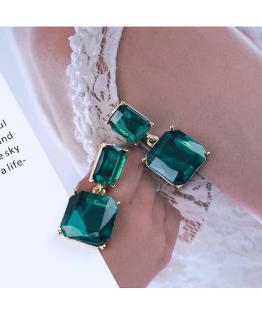Vintage Emerald Square Drop Earrings | Luxury Green Crystal Jewelry for Women - Buy Online on GoSupps.com