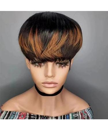 SAEIALL Pixie Cut Wig | Black Brown Short Brazilian Virgin Human Hair | Layered Mushroom Wigs for Black Women | Natural Wavy Glueless Wig (1B30) - Buy Online on GoSupps.com