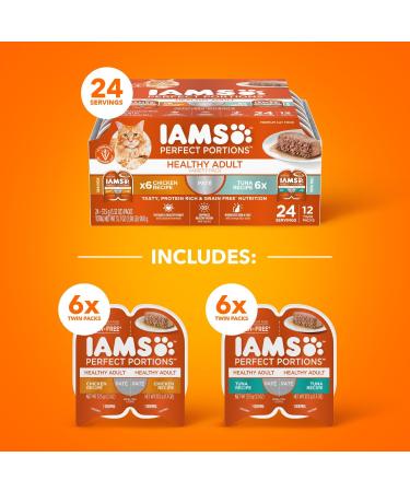 IAMS Perfect Portions Healthy Wet Cat Food Adult Grain Free Pat - Chicken and Tuna 75 g (Pack of 12) & Proactive Health Dry Cat Food Adult - Urinary Tract Health - Chicken 3.18kg Bag - Buy Online on GoSupps.com