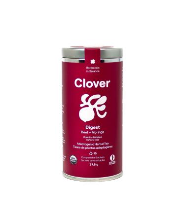 Clover Botanicals Organic Adaptogenic Tea: Digest - Beet + Moringa - 3 Pack (45 Compostable Pyramid Bags)
