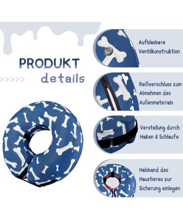 Supet Rechenrause Inflatable Dog & Cat Collar - Comfortable Post-Op Recovery Adjustable Protective Collar (XXL Blue Bones 45.7-58.4cm) - Buy Online on GoSupps.com