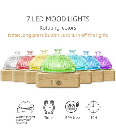 200ml Glass Essential Oil Diffuser with Wood Base | Ultrasonic Air Diffuser for Large Room | Timer & 7 Color Light | Waterless Auto Off | Plastic-Free Aroma Vaporizer - Buy Online on GoSupps.com