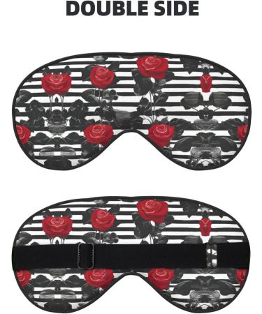 Black White Stripes Red Rose Flowers Eye Mask | Unisex Soft Comfort Sleep Mask for Travel Yoga & Shift Work - Buy Online on GoSupps.com