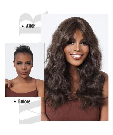 Buy Testar Long Dark Brown Wigs for Women | Curly Wigs with Air Bangs & Water Waves | Heat-Resistant Synthetic Hair for Daily & Party Use - Buy Online on GoSupps.com