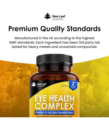 Lutein and Zeaxanthin Supplement for Eye Health with Vitamin A, B2 & Zinc - Made in the UK by New Leaf - Buy Online on GoSupps.com
