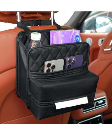 TepTupGa Car Seat Back Organizer Waterproof Car Backseat Organizer with Tissue Holder Hanging Car Storage Bag for Phones Documents Cups Bottle Travel Compatible with Most Vehicles C-black