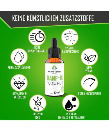 Naturfreund Premium Hemp Oil - High-Dose Hemp Seed Oil Drops | Omega 3-6-9 | Natural Fatty Acids | Made in Germany - 10ml - Buy Online on GoSupps.com