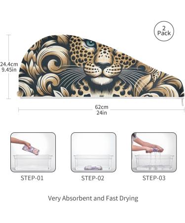 Leopard Hair Towel 2 Pack | Super Absorbent Quick Dry Hair Turbans for Women & Girls - Buy Online on GoSupps.com