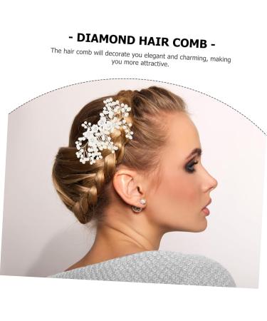Angoily Flower Rhinestone Hair Comb Floral Headpiece Floral Hair Clip Wedding Hair Accessories Women Hair Headdress Creative Hair Comb Zinc Alloy Pearl White Korean Version Bride - Buy Online on GoSupps.com
