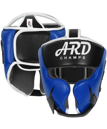 ARD Leather Art MMA Boxing Headgear for Muay Thai, Sparring, Taekwondo, Martial Arts, Grappling, Karate Large Blue