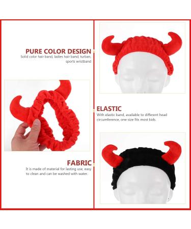 Minkissy 2pcs Devil Horn Headband Set - Soft Makeup & Shower Bands for Face Washing & Spa (Red & Black) - Buy Online on GoSupps.com