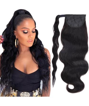 Hair Chignon 12-26 Inches Long Wavy Ponytail Extensions Brazilian Human Hair Wraparound Ponytail Wig Hair Bun for Black Women Messy Bun Hair Piece (Color : Black Wavy Size : 18inch 80g) - Buy Online on GoSupps.com