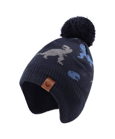 XIAOHAWANG Knitted Baby Hat Winter Warm Boys Girls Beanie Fleece Lining Toddler Kids Hat with Pompom 9-24 Months Navy Dinosaur Hat - Buy Online on GoSupps.com
