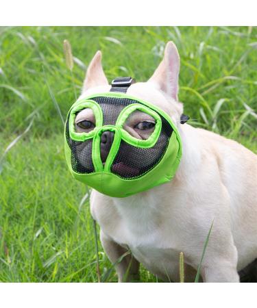 Jyhy muzzle for dogs with a short snout adjustable breathable mesh bulldog muzzle with bite chewing barking training dog mask size XL (46-64 cm) green XL (46-64cm)