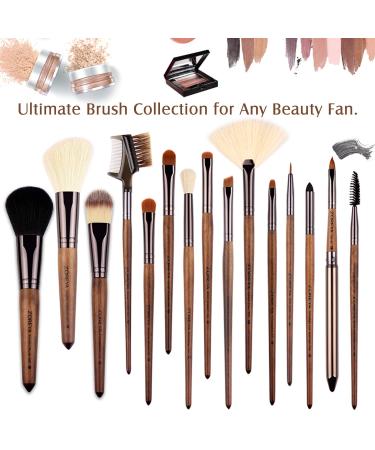 ZOREYA 15pcs Unique Walnut Makeup Brush Set - Premium Synthetic Brushes for Foundation, Powder, Concealers, Eye Shadows - Vegan Leather Bag Included - Buy Online on GoSupps.com