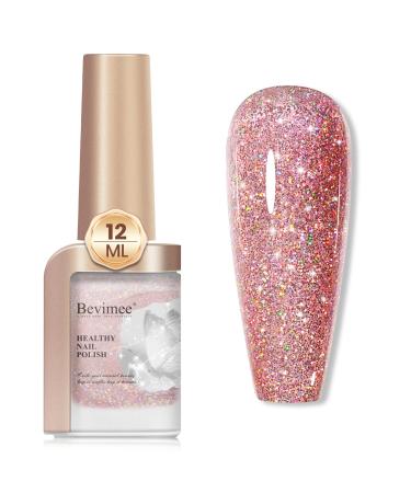 Glitter Nail Polish Quick Dry 12ML Shimmer Holographic Reflective Nail Polish Air Fast Drying Iridescent nail polish Light Brown Varnish Nail Lacquer Nail Art for Beginner-1PC 013