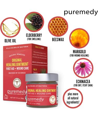 Puremedy Original Healing Ointment All Natural First Aid Salve for Wounds Burns Cuts Bug Bites Bed Sores Itching Swelling - Safe for Adults & Kids FSA - 1 oz 1 Ounce (Pack of 1) - Buy Online on GoSupps.com