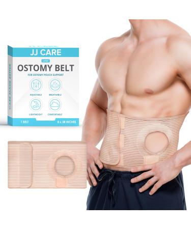 JJ CARE Ostomy Belt (1 PC) Large Ostomy Support Belt for Post Operative Care Right or Left Stoma Ostomy Belt Flexible Ostomy Belt for Men and Women Colostomy Belt for Abdomen Large (38" to 42" inches waistline)