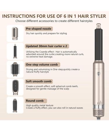 TANSHINE 6-in-1 Auto Hair Styler | Blow Dryer Brush Heat Wrap Curling Wand & Detachable Heads - International Shipping Available - Buy Online on GoSupps.com