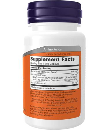 Now Foods Glutathione 500mg - 30 Veg Capsules for Antioxidant Support - Buy Online on GoSupps.com