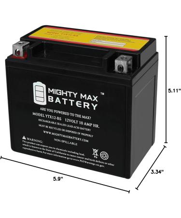 Mighty Max Battery YTX12-BS 12V 10AH Replacement - Compatible with SigmasTek STX12-BS | International Shipping Available - Buy Online on GoSupps.com