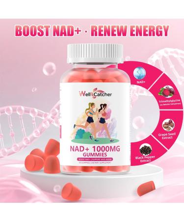 NAD+ Gummies Supplement for Women 1000MG - NAD Plus Gummies for Men Sugar Free Vitamin B3 Niacinamide Pure Organic Boosts NAD Level Anti-Aging Cell Regeneration Energy Brain Peach Flavor 60C - Buy Online on GoSupps.com