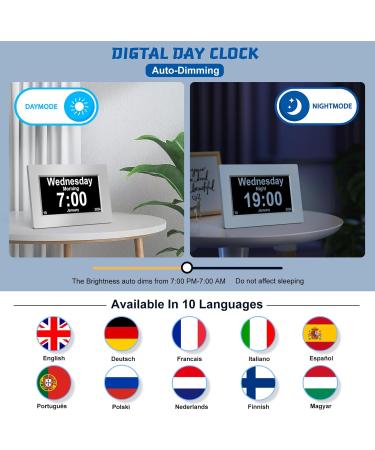 YKALL 8-Inch Digital Alarm Clock for Seniors | Calendar Day Watch for Dementia - International Shipping - Buy Online on GoSupps.com
