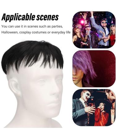 Men Short Black Wig Handsome Male Short Hair Topper Men's Fluffy Toupee Synthetic Halloween Costume Toupee for Men Daily Party Use Not Easy to Fall Off - Buy Online on GoSupps.com