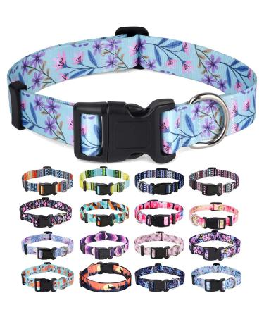 Mihqy dog collar adjustable soft & comfort dog collar Bohemian flowers geometric trunk design for small medium and large dogs (flowers L) L (neck circumference 38-63 cm width 2.5 cm) flowers