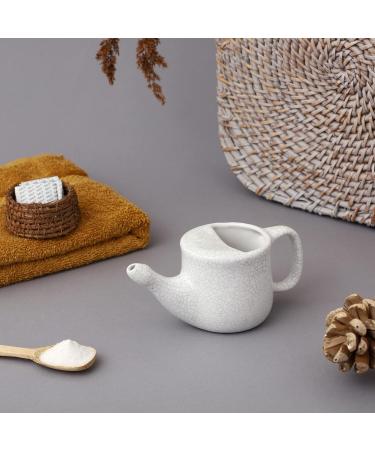 HealthGoodsIn Ceramic Neti Pot for Sinus Relief - Spill Proof Premium Grade Dishwasher Safe 225ml - White Crackle - Buy Online on GoSupps.com