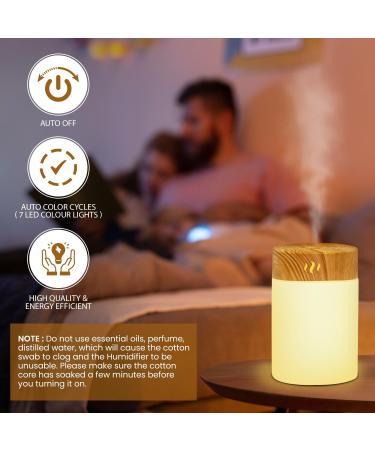 RUGERO 250ml Portable Cool Mist Air Humidifier with 7 LED Lights - Bedroom, Baby, Yoga, Office, Car - Light Wood Grain Finish | Mini Auto-Off Plant Humidifier - Buy Online on GoSupps.com