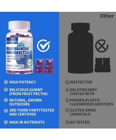 Nutravita Glucosamine Chondroitin Gummies with MSM & Elderberry Extra Strength - Joint Support Antioxidant Immune Support Supplement for Adults Men & Women.120 Blueberry Chews - Buy Online on GoSupps.com