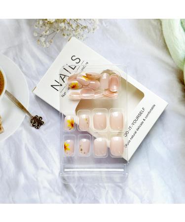 Thanksgiving Press on Nails | Pink Short Fake Nails with Gold Foil & Maple Leaves | Autumn Acrylic Nail Art for Women & Girls - Buy Online on GoSupps.com