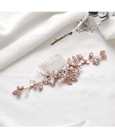 Ushiny Crystal Bridal Hair Comb - Rose Gold Headpiece & Pearl Leaf Clips for Wedding - Elegant Hair Accessories for Women & Girls - Buy Online on GoSupps.com
