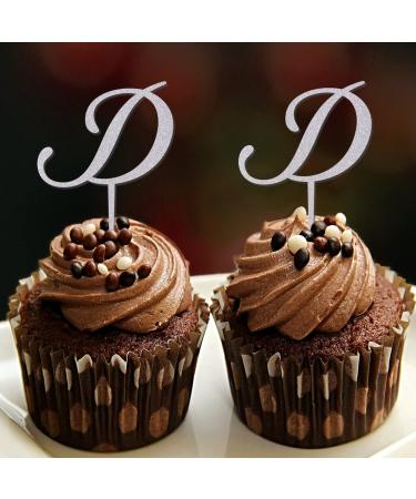 Monogram Letter D Cupcake Toppers Initial Single Letter Name Glitter Silver For Wedding Bridal Shower Cake Decorations Elegant Wreath Floral Customize Your Own Cupcake Toppers Wedding Gifts 6PCS Style-8