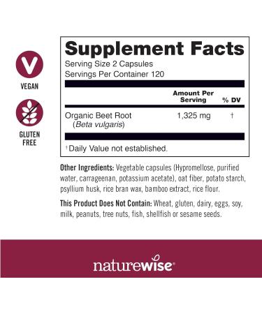 NatureWise Beet Root Capsules 1300mg - Organic Nitric Oxide Booster for Heart Health | Vegan Gluten-Free Non-GMO | 240 Capsules (4-Month Supply - Buy Online on GoSupps.com