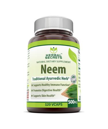 Herbal Secrets Neem 500 Mg 120 Vegetarian Capsules (Non-GMO) Promotes Blood Purification , Promotes Healthy Immunity and Promotes Health Skin* (500mg Veggie Capsules, 120 Count) 500mg Veggie Capsules 120 Count (Pack of 1)