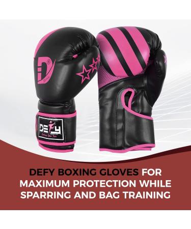 DEFY Marvelous Boxing Gloves - Unisex Leather Training Gloves for Muay Thai, Kickboxing, and MMA - Black/Pink 16oz - Buy Online on GoSupps.com