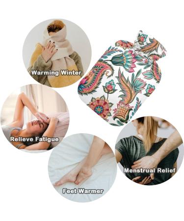 NAANLE 2L Transparent Hot Water Bottle with Paisley Flower Cover | Large Heat Therapy for Menstrual Cramps & Pain Relief - Ideal for Hands & Feet - Buy Online on GoSupps.com