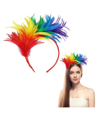 Nuqin Pride Accessories Feather Headband Carnival Headdress Rainbow Accessories Feather Headdress Rainbow Headband for Pride Costume Accessories Fancy Dress Outfit for Carnival/Christmas/Daily Decor