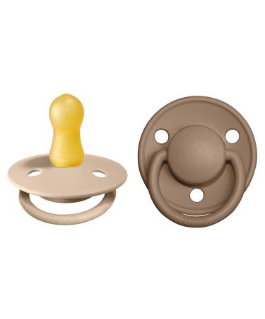 BIBS Pacifiers - De Lux Collection | BPA-Free Baby Pacifier | Made in Denmark | Set of 2 Vanilla/Dark Oak Color Premium Soothers | Size 0-6 Months