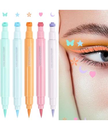  Bexdug Colored Liquid Eyeliner Liquid Eyeliner Pad Waterproof and Sweatproof Eyeliner Set 2-in-1 Double-Ended Eye Makeup Pen 5 Pads - Buy Online on GoSupps.com