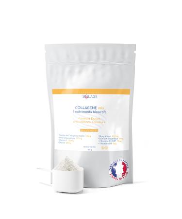 COLLAGEN MIX - Marine Collagen Peptides + Hyaluronic Acid - 8 Bio Active Elements. Flexibility of Skin Joints and Muscles - Food Supplement Made in France. SOLAGE