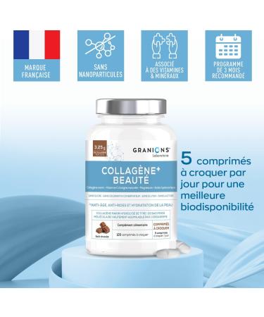 Marine Collagen + Beauty Granions Collagen and Hyaluronic Acid + Vitamin C + Acerola - Marine Collagen Food Supplement - Collagen Peptides - Chocolate Flavor - 120 Chewable Tablets - Buy Online on GoSupps.com